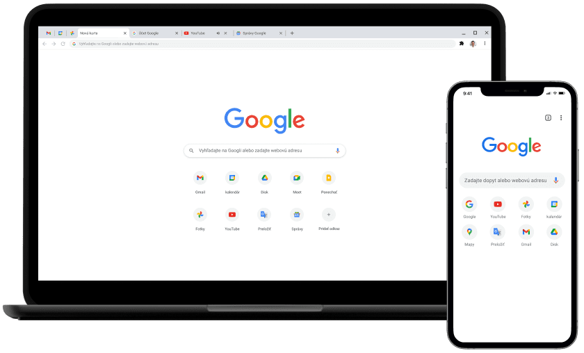 Laptop alebo mobilné zariadenie s domovskou stránkou Google.com.