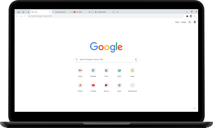 Laptop zobrazujúci domovskú stránku Google.com.