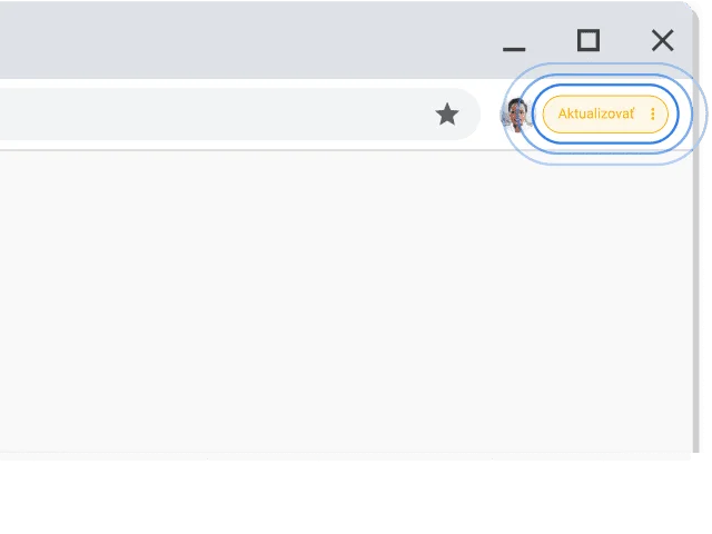 V pravom hornom rohu okna prehliadača Chrome je zobrazená výzva na aktualizáciu.
