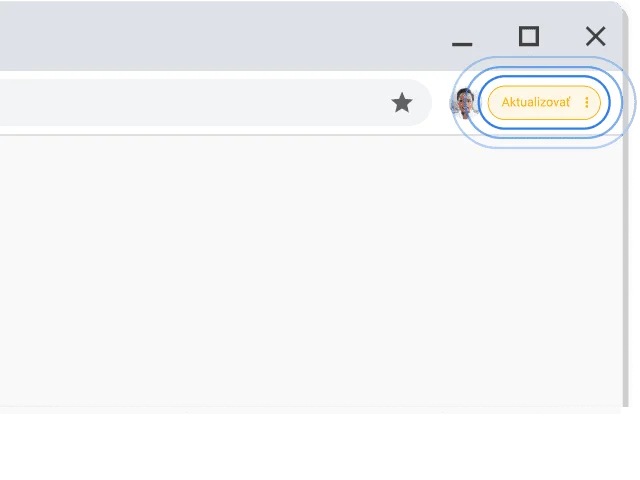 V pravom hornom rohu okna prehliadača Chrome je zobrazená výzva na aktualizáciu.
