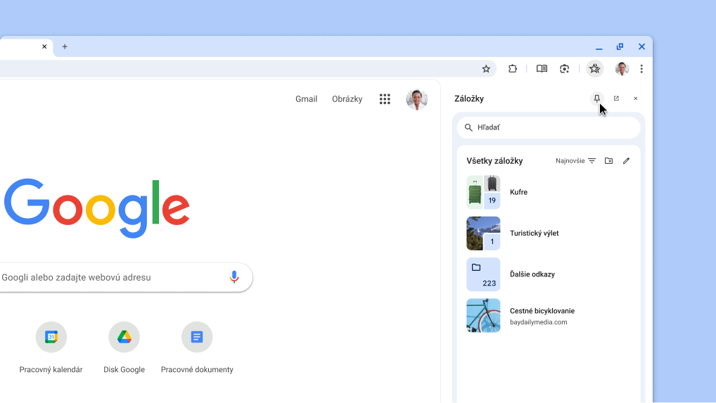 Pripnutie bočného panela Chromu na panel s nástrojmi