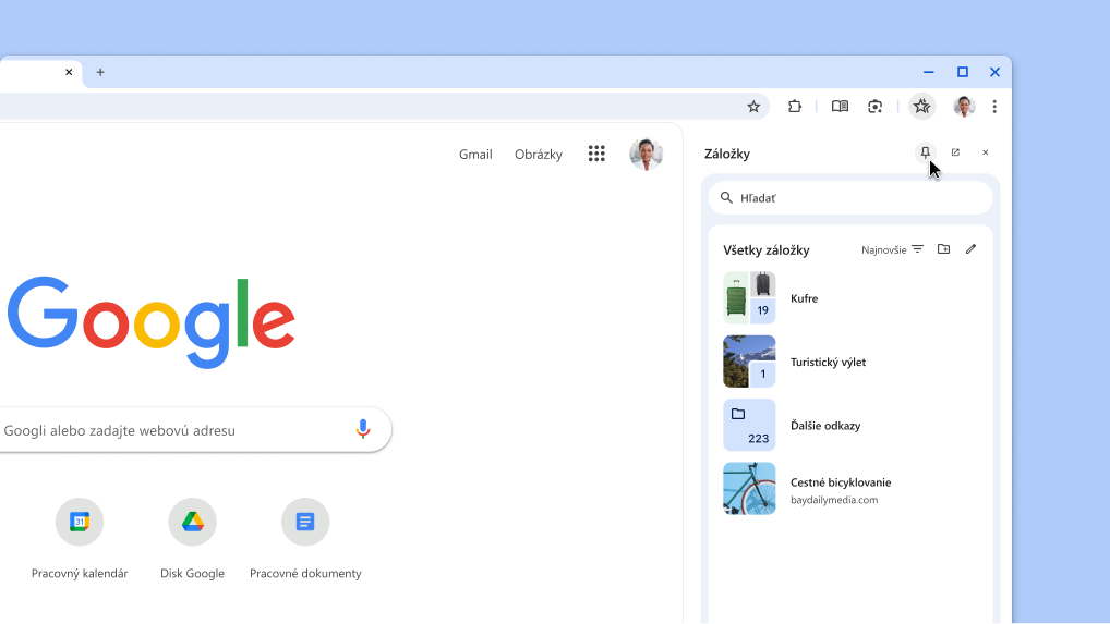 Pripnutie bočného panela Chromu na panel s nástrojmi