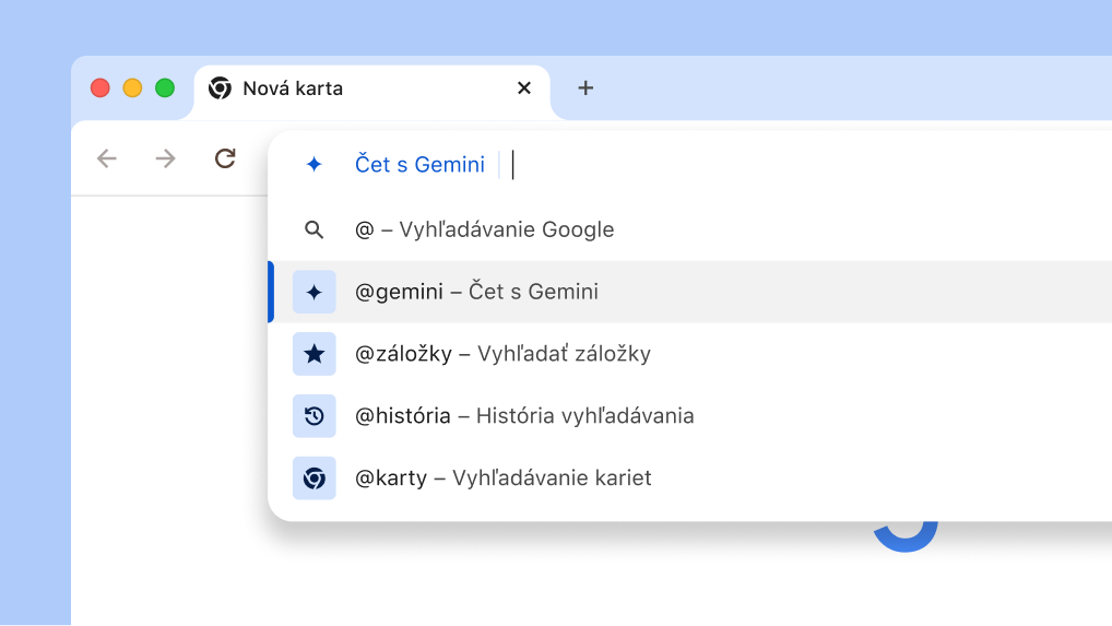 Čet s Gemini cez panel s adresou