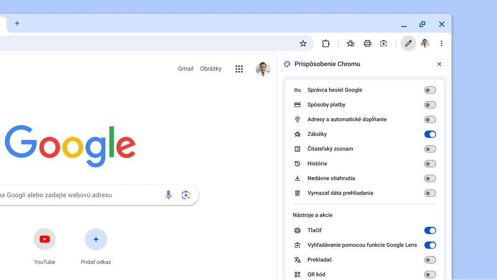 Nový spôsob prispôsobenia panela s nástrojmi